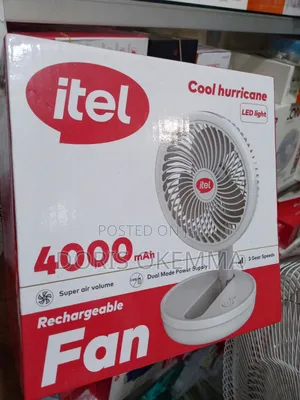 Itel Cool Hurricane Rechargeable Fan – 4000mah Battery, With Led Light