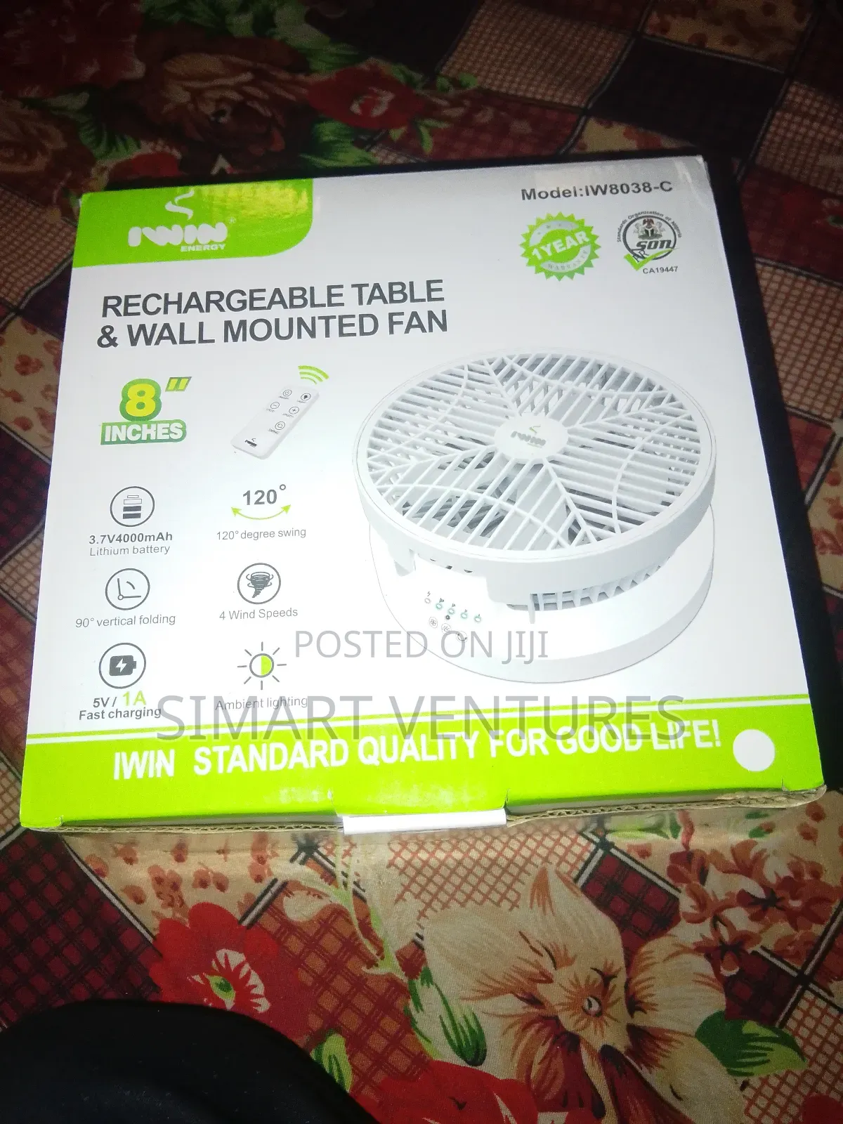 Iwin Rechargeable Rotating Table Fan