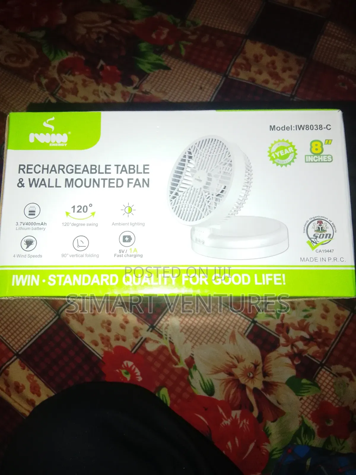 Iwin Rechargeable Rotating Table Fan