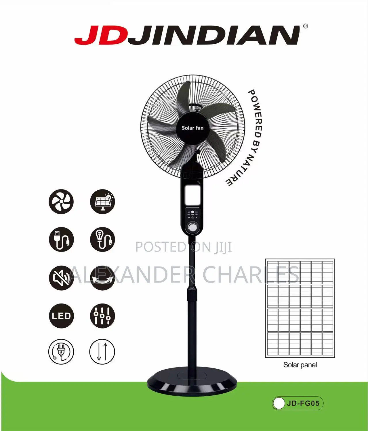 16 Inch Solar Rechargeable Fan With Solar Panel