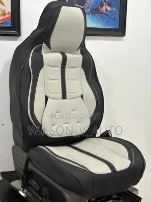 Universal 5 Seater Luxury Leather Seat Cover – Black Cream Design
