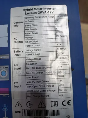 Luxsun Hybrid Solar Inverter Transiformaless 2kva 12v
