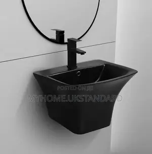 Executive Black Square Wall-Hung Ceramics Basin