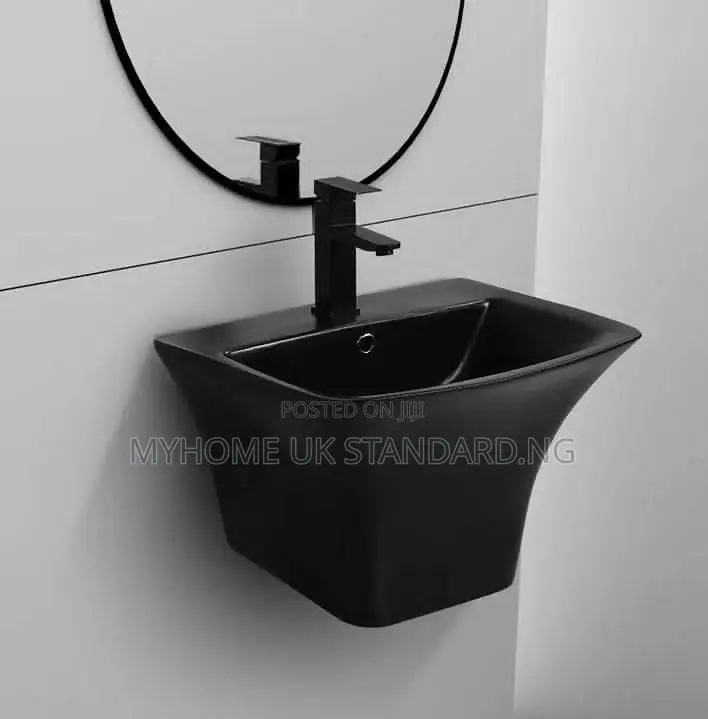 Executive Black Square Wall-Hung Ceramics Basin