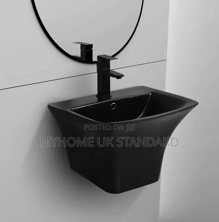 Executive Black Square Wall-Hung Ceramics Basin