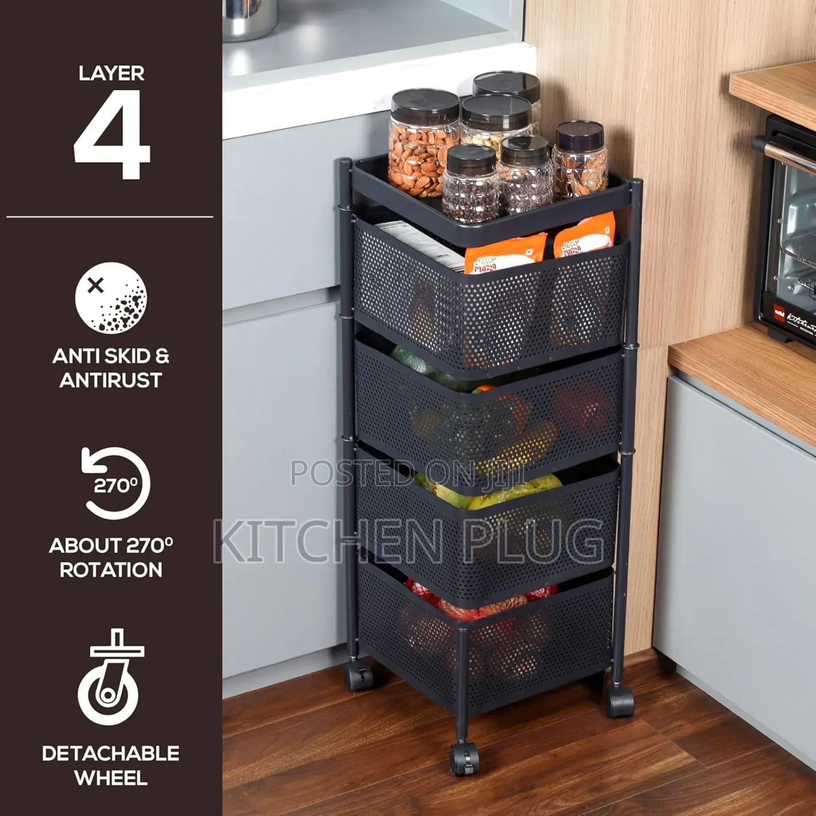 This Item Is A 4-layer Revolving Vegetable Kitchen Rack,
