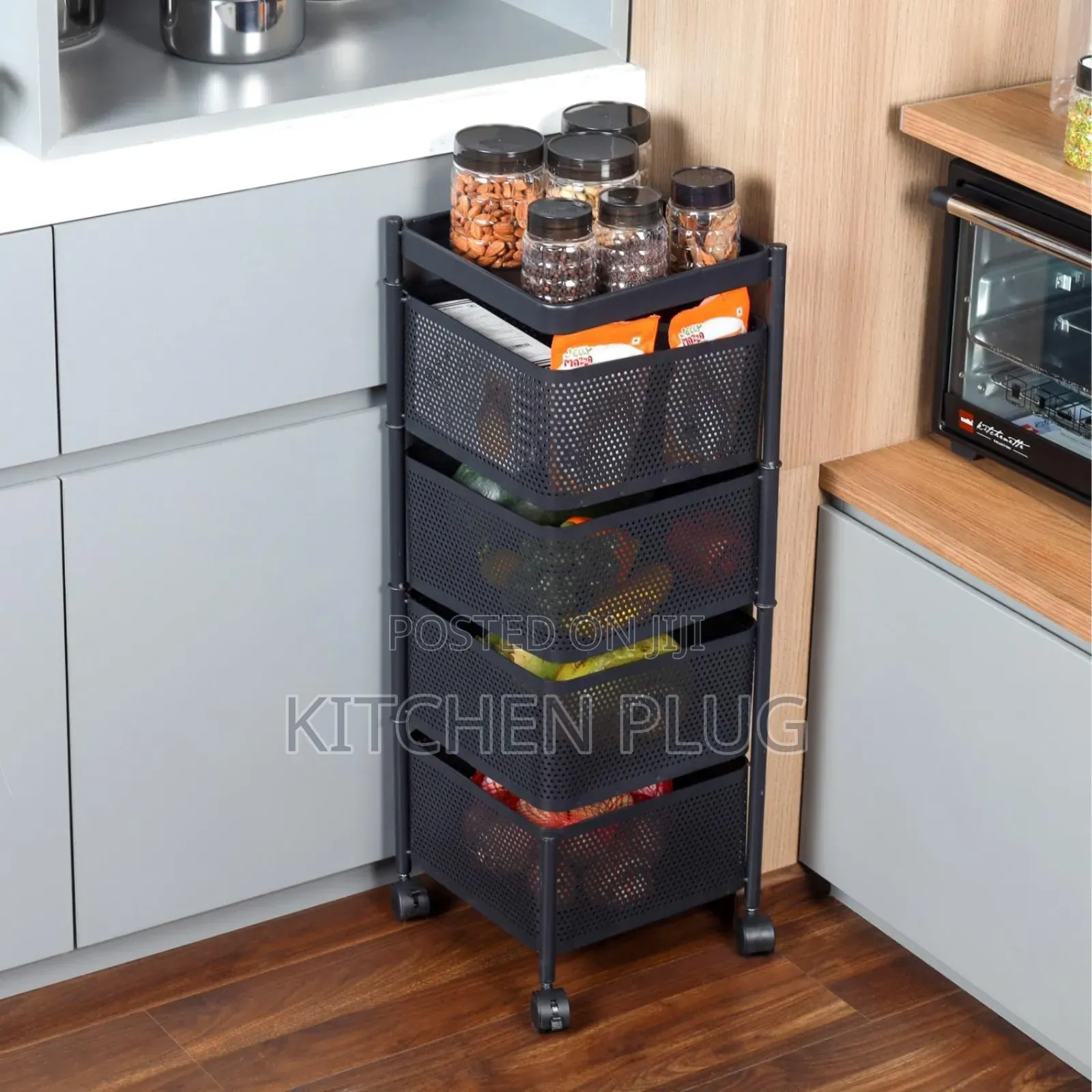 This Item Is A 4-layer Revolving Vegetable Kitchen Rack,
