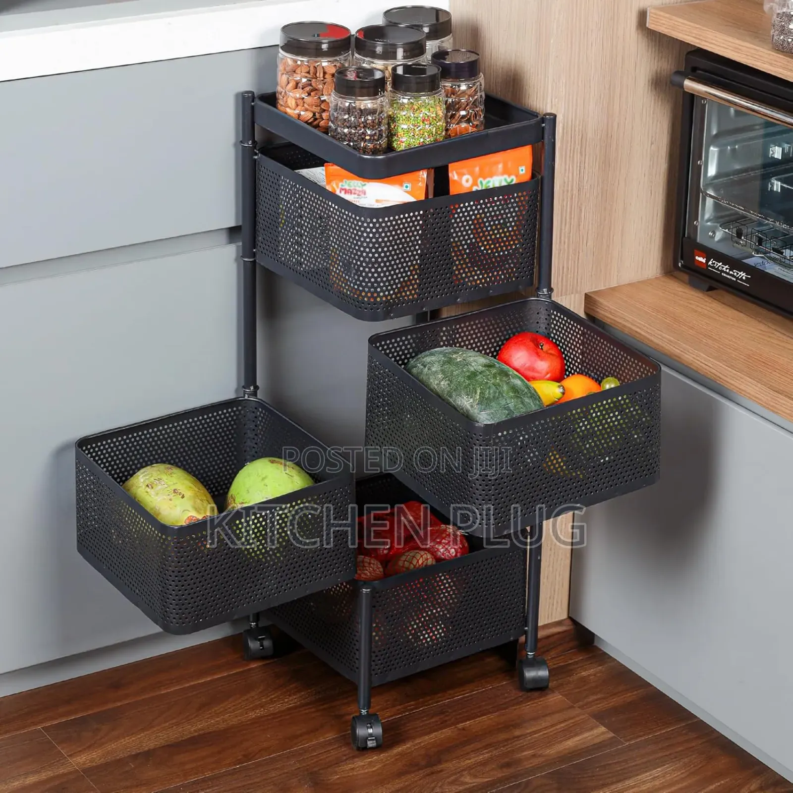 This Item Is A 4-layer Revolving Vegetable Kitchen Rack,