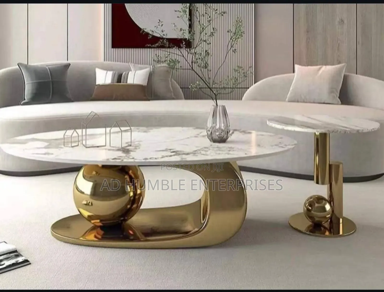Marble Top Center Table With Side Stool