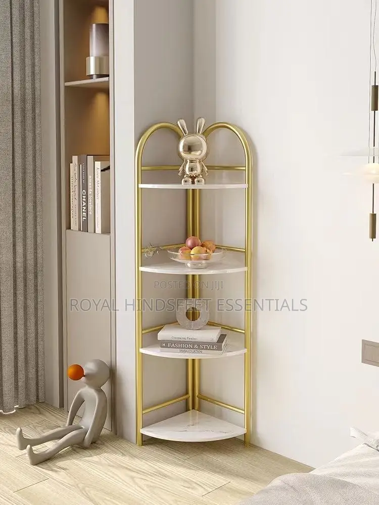 4 Layer Open Conner Shelf With Gold Iron Frame