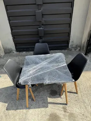 Brand New Modern 4 Seater Square Black Dining Set, Wooden Legs