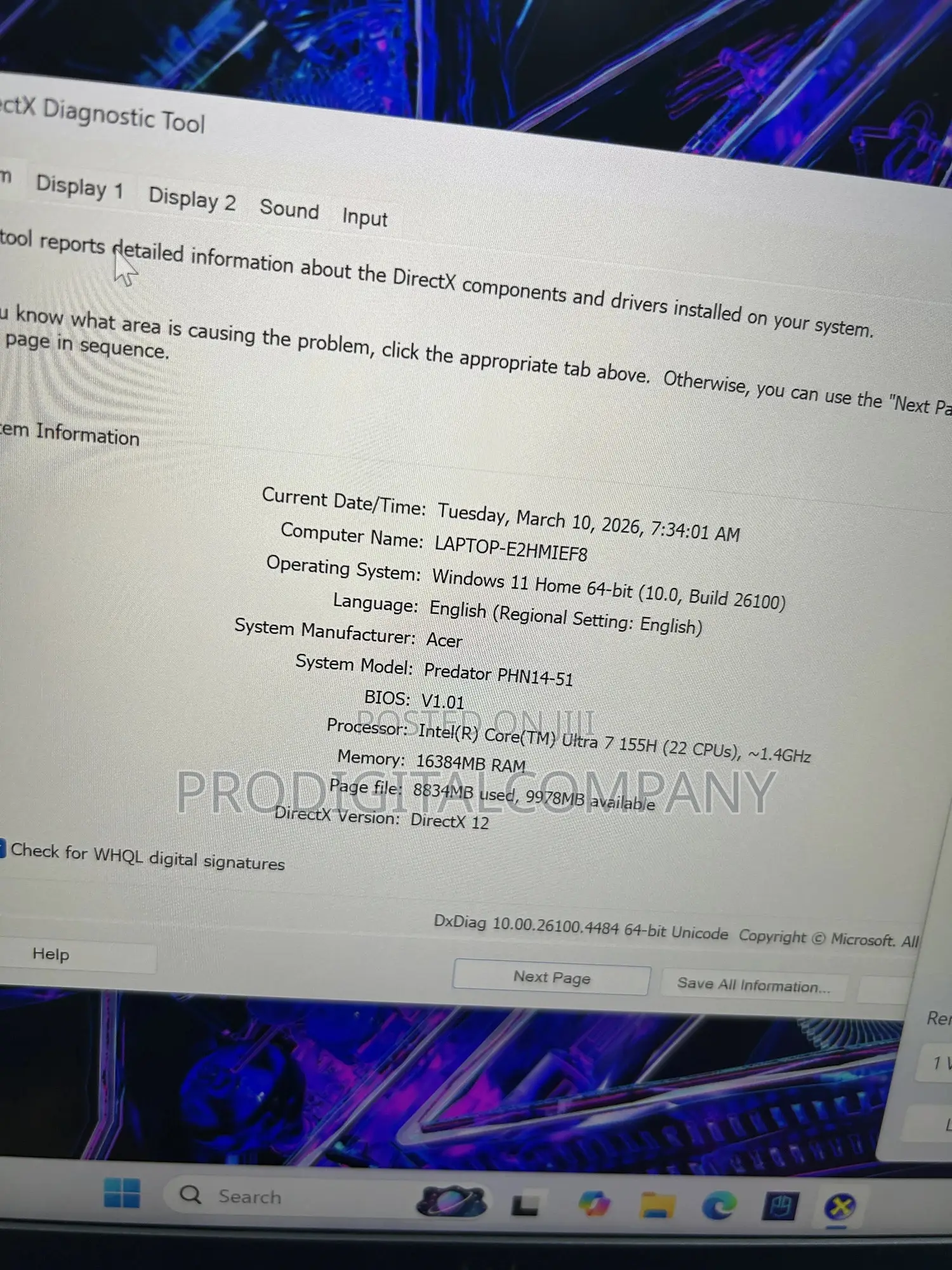 Laptop Acer Predator Helios Neo 14 16GB Intel Core Ultra 7 SSD 1T
