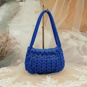Premium Handmade Chunky Yarn Shoulder Bag - Blue, Orange, Lime Green