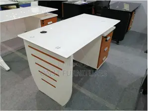 Modern Executive Office Desk With White Glass Top Premium Storage