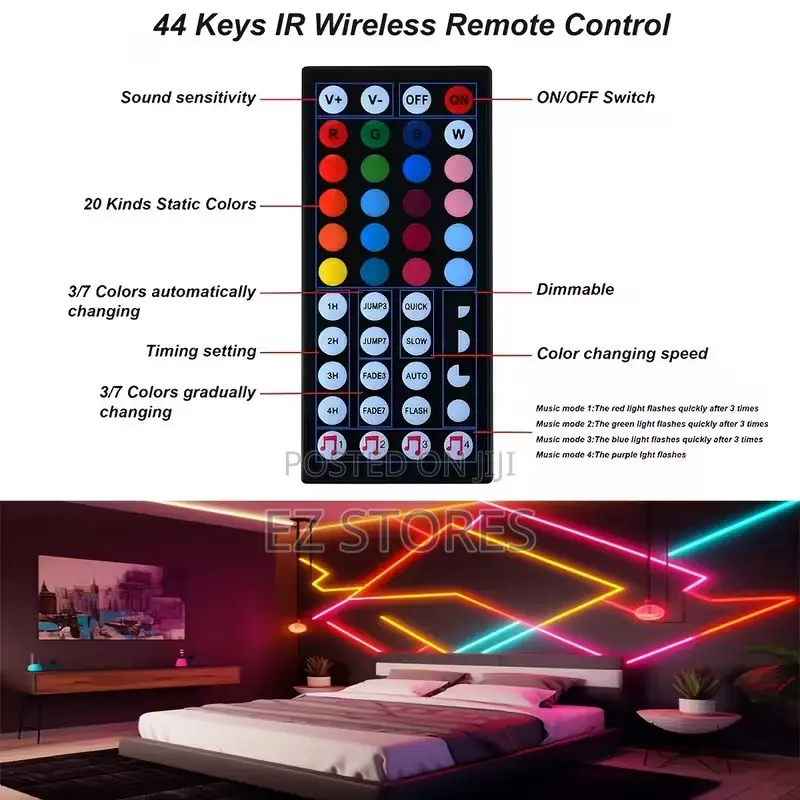 RGB Led Strip Lights | Music Sync Remote Control for Bedroom Party