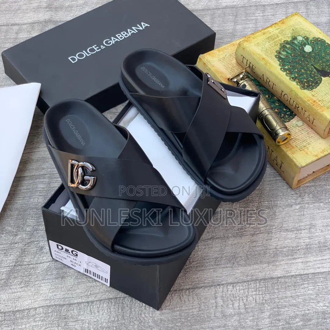 Original Dolce Gabbana Black Leather Slippers