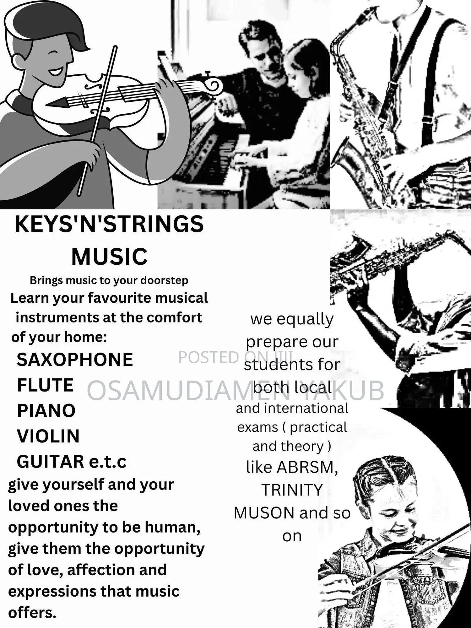 Piano, Saxophone, Violin, Guitar Class for All Ages