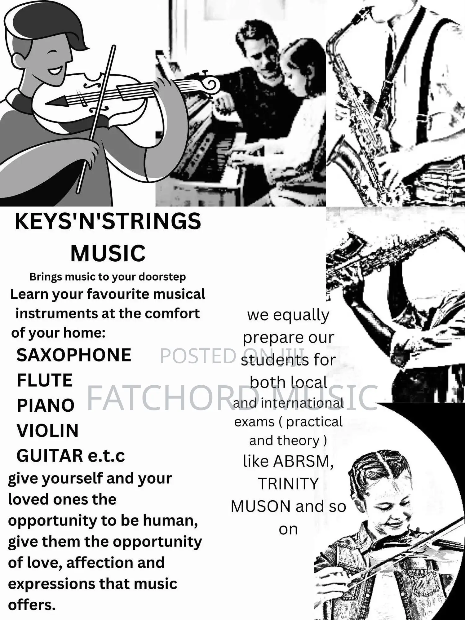 Piano, Saxophone, Violin, Guitar Class for All Ages
