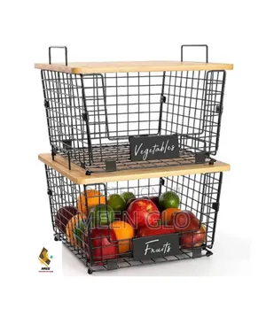 Vegetable /Fruit Storage Organizer Basket With A Bamboo Lid