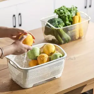 Fruit Vegetable Fridge Storage Container With Washing Basket and Lid