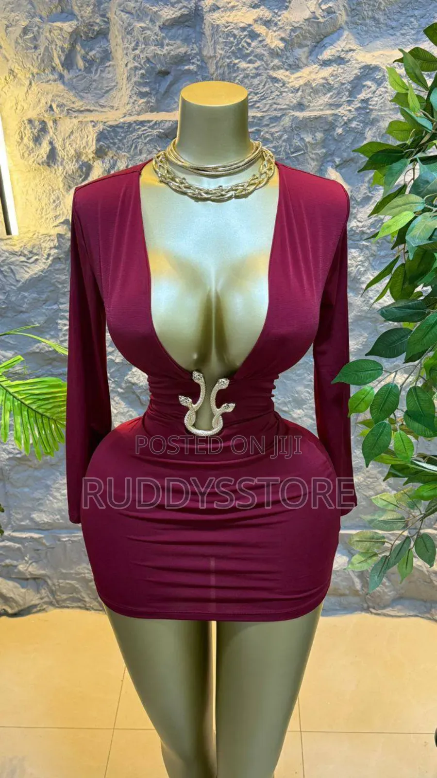Sexy Deep-v Bodycon Mini Dress (Wine Red / Blue / Black)