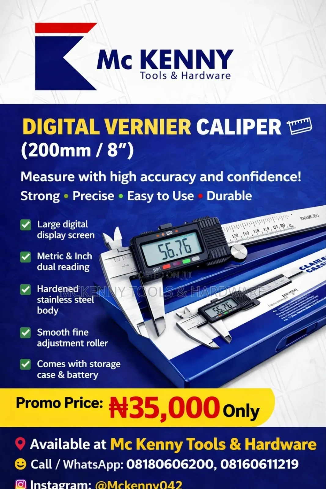 Digital Vernier Caliper (200mm / 8”) 