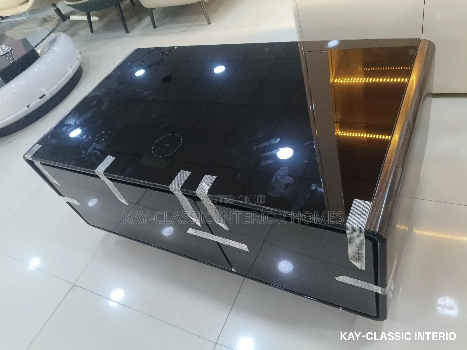 Smart Center Table With Freezer, Usb Wireless Charging Bluetooth