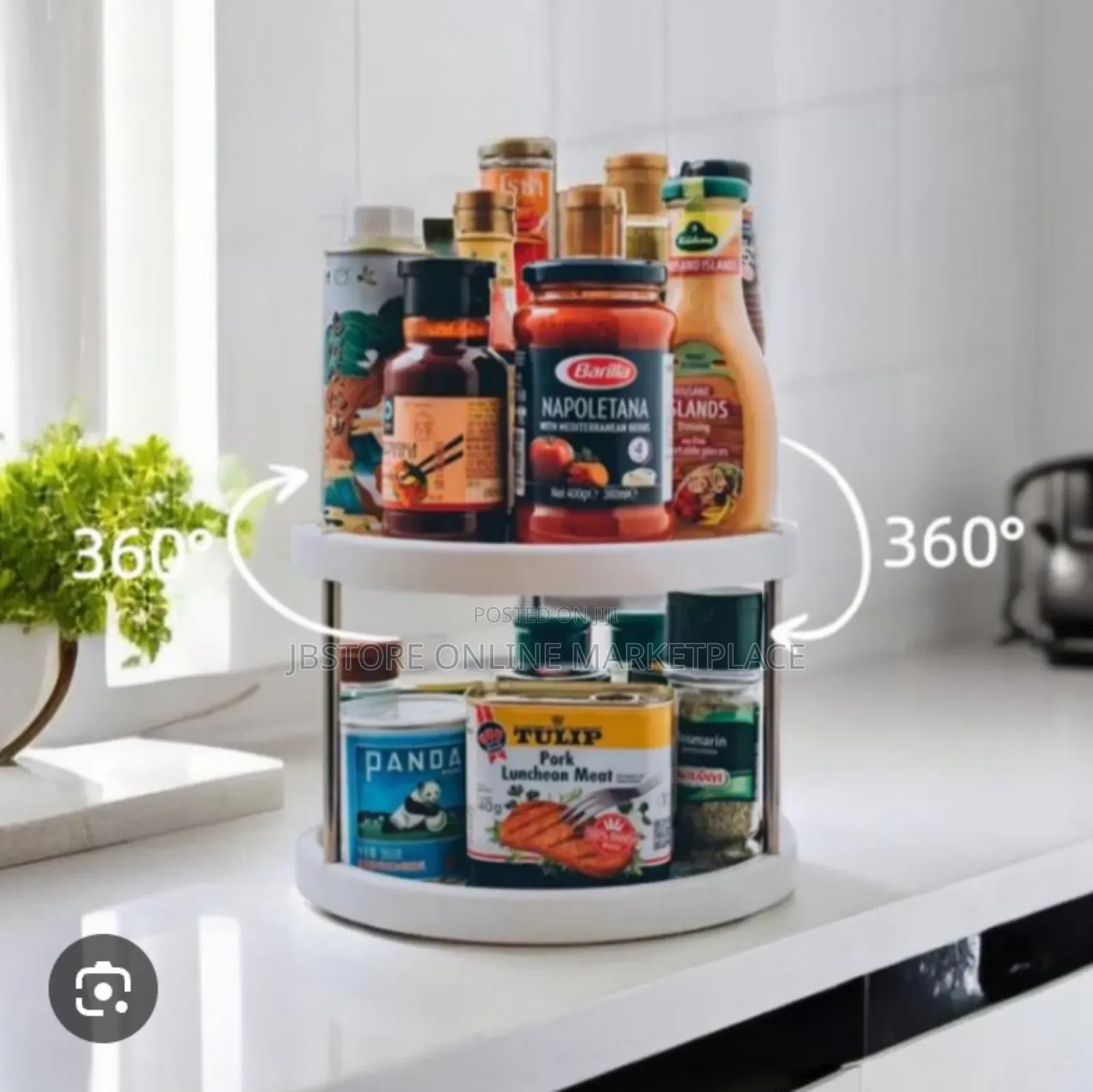 360° 2-Layer Rotatable Storage Rack Multifunctional Kitchen Organizer