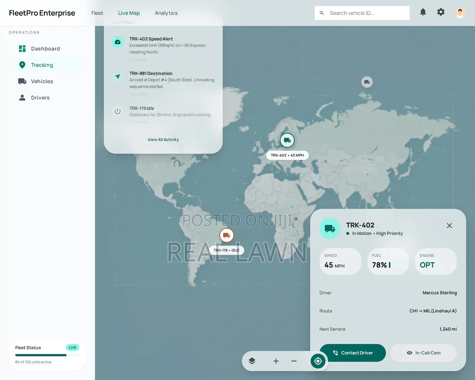 Fleet Management Vehicle Tracker Dashboard