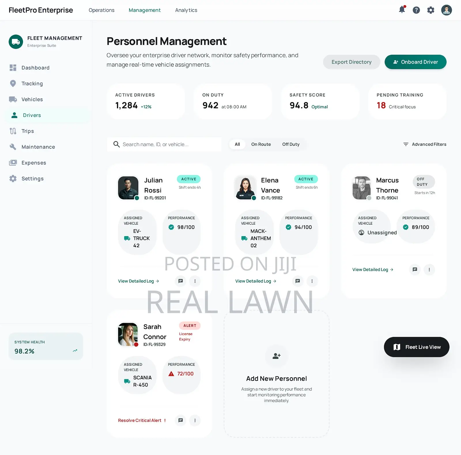 Fleet Management Vehicle Tracker Dashboard