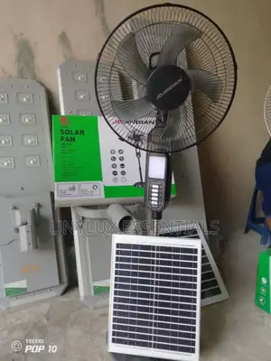 16 Inch Standing Rechargeable Solar Fan With Panel 3 Bulbs