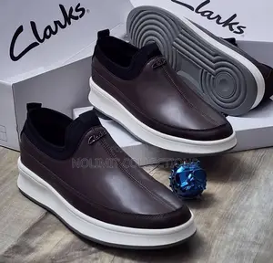 Clarks Leather Slip on Loafers With White Soles