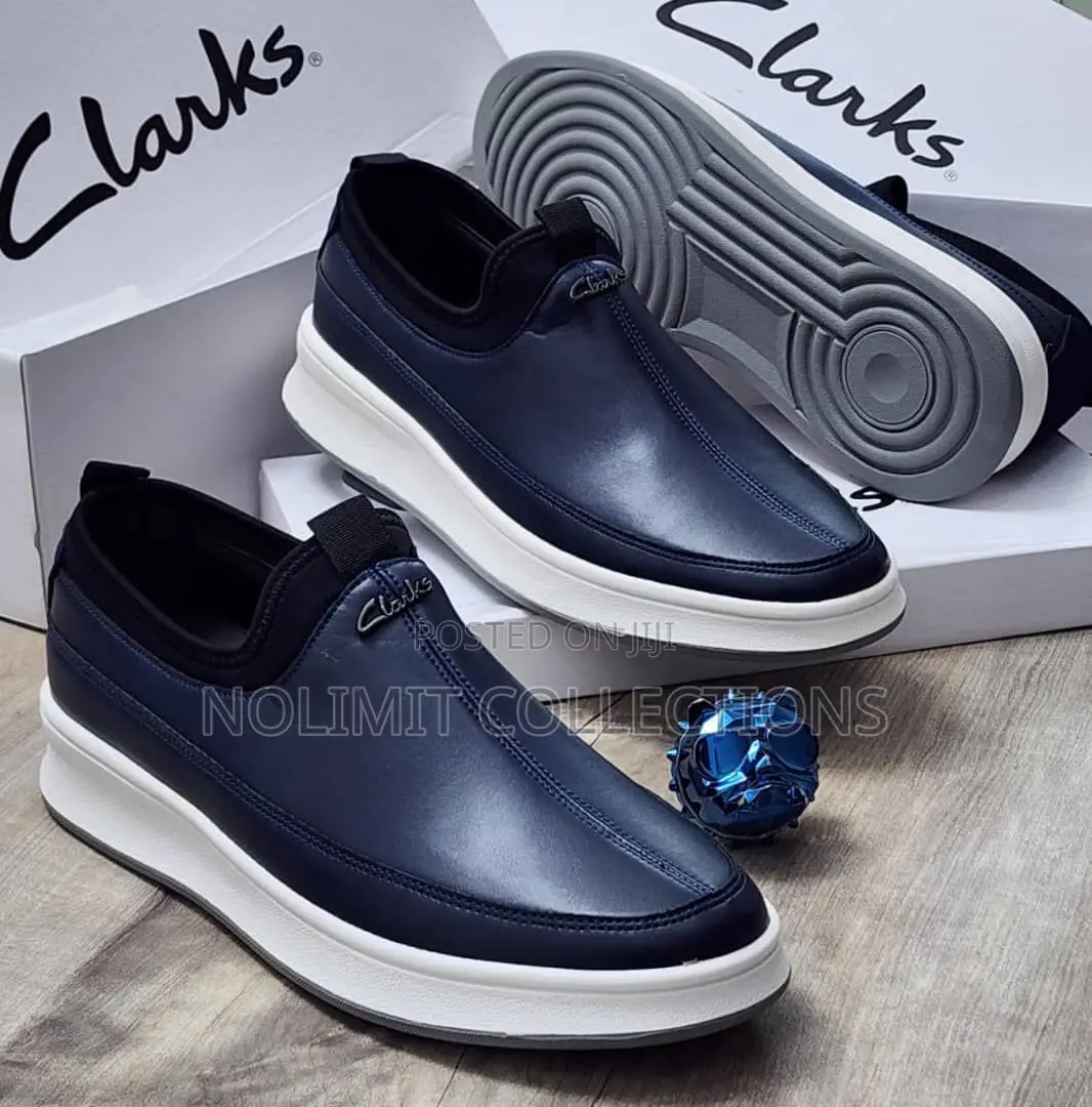 Clarks Leather Slip on Loafers With White Soles