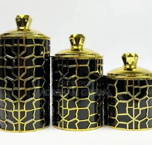 3pcs Black Luxury Airtight Food Storage Canister.