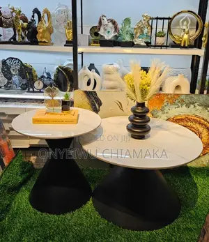 Luxury Marble Top Center Table Set (Black Base)