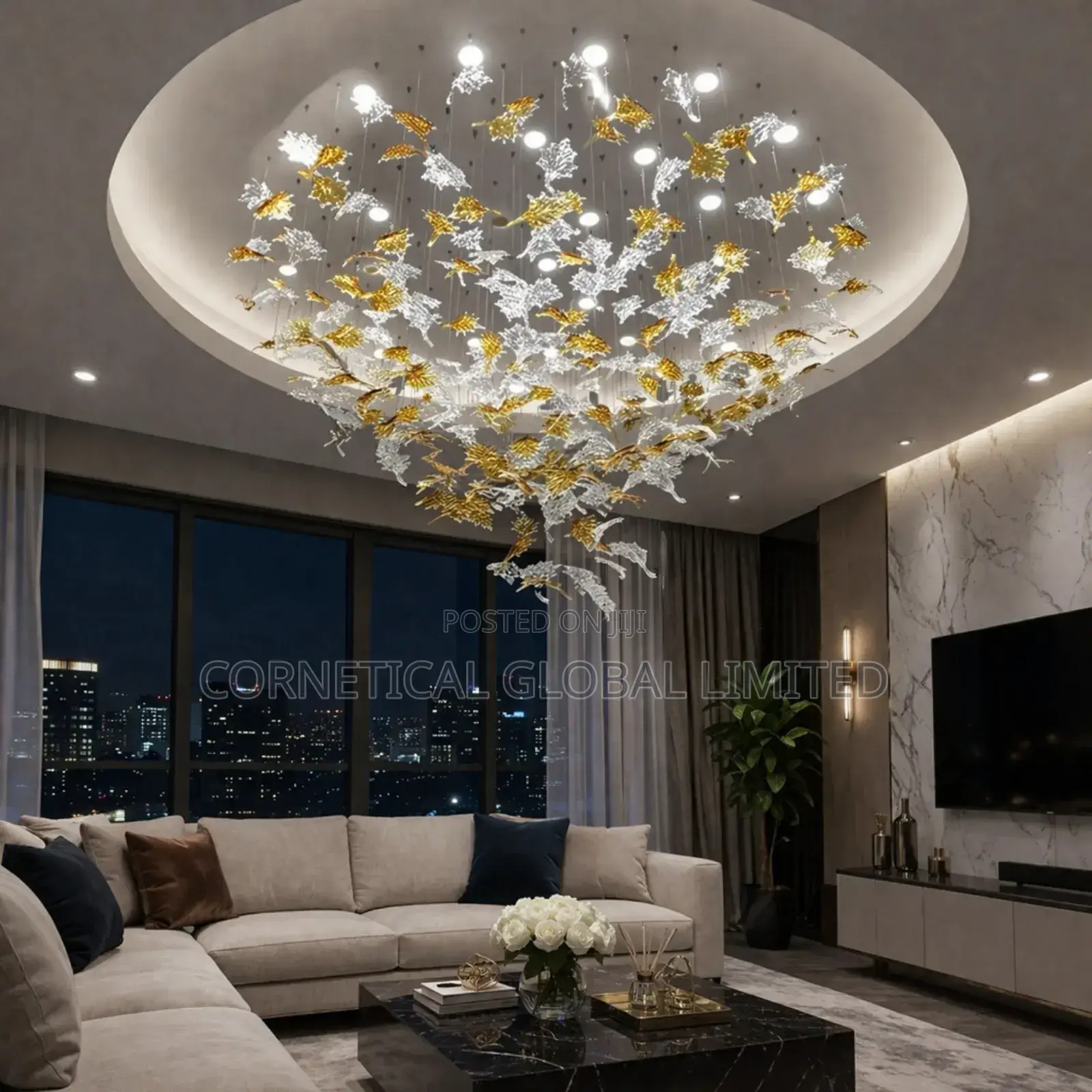 Luxury Crystal Leaf Chandelier – Modern Gold White Design