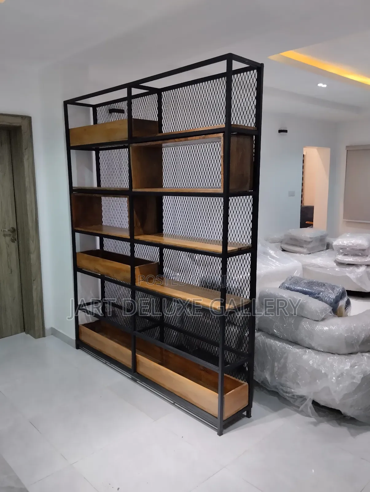 Metal Framed Wooden Screen Shelf