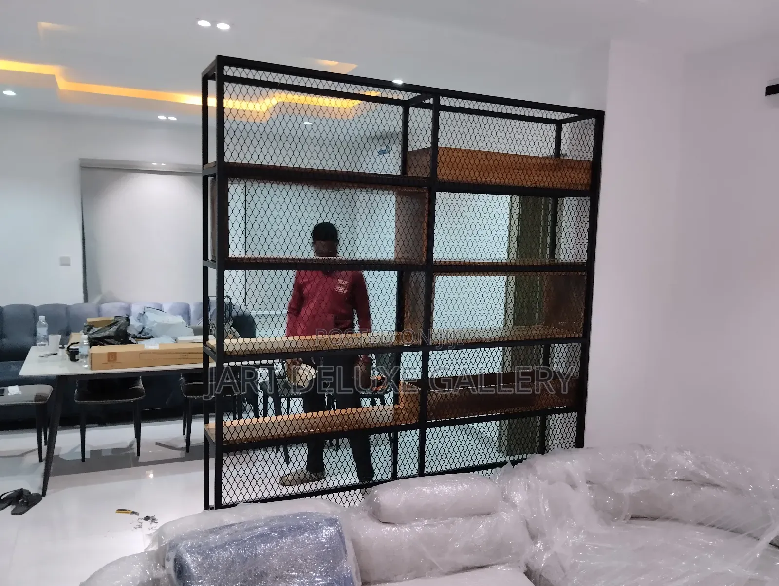 Metal Framed Wooden Screen Shelf