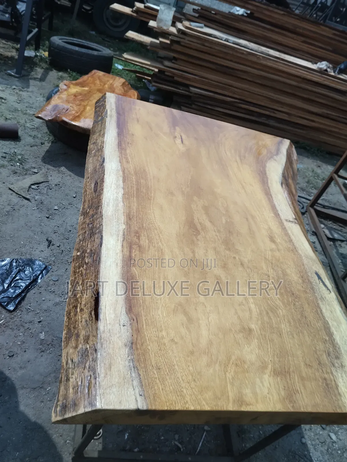 Metal Framed Live Edge Wooden Table