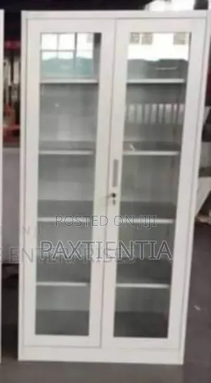 Metal Bookshelf With Full Glass Doors