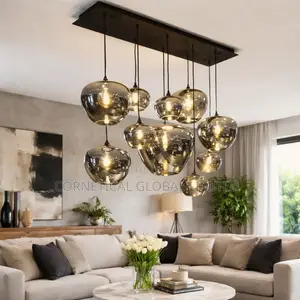 Modern 10-Light Premium Smoked Glass Pendant Chandelier
