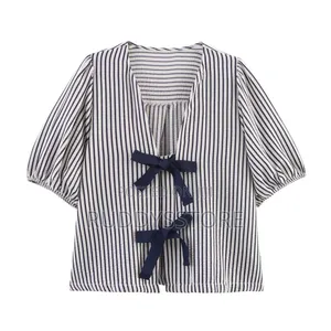 Striped Bow-Front Blouse