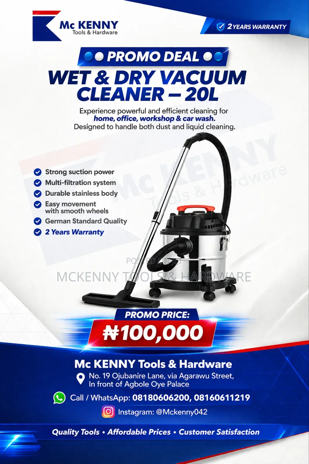 Wet Dry Vacuum Cleaner – 20l