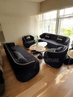 8 Seater Black Fabric Sofa Set