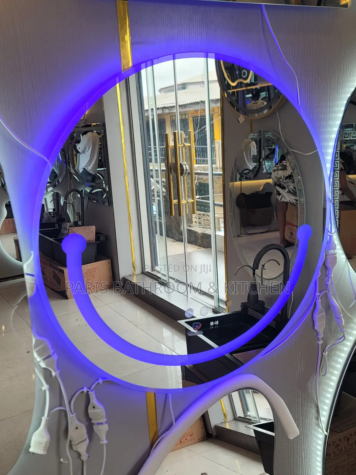 Circular Led Mirror With Purple Accent Lighting