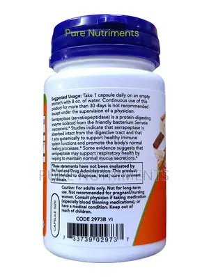 Now Serrapeptase 60,000 Units 60 Caps – Immune Respiratory Support