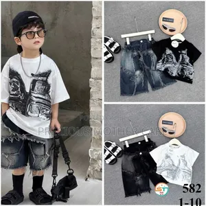Children White, Top and Black Jean Short