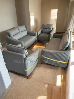 7 Seater Grey Leather Sofa