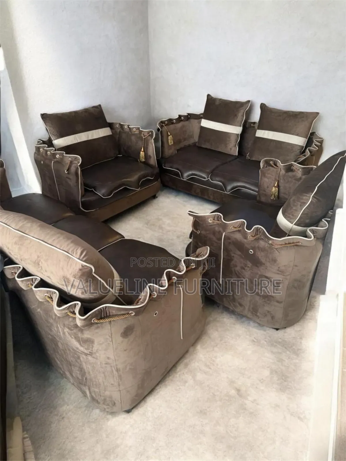 7 Seater Brown Fabric Sofa