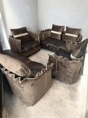 7 Seater Brown Fabric Sofa
